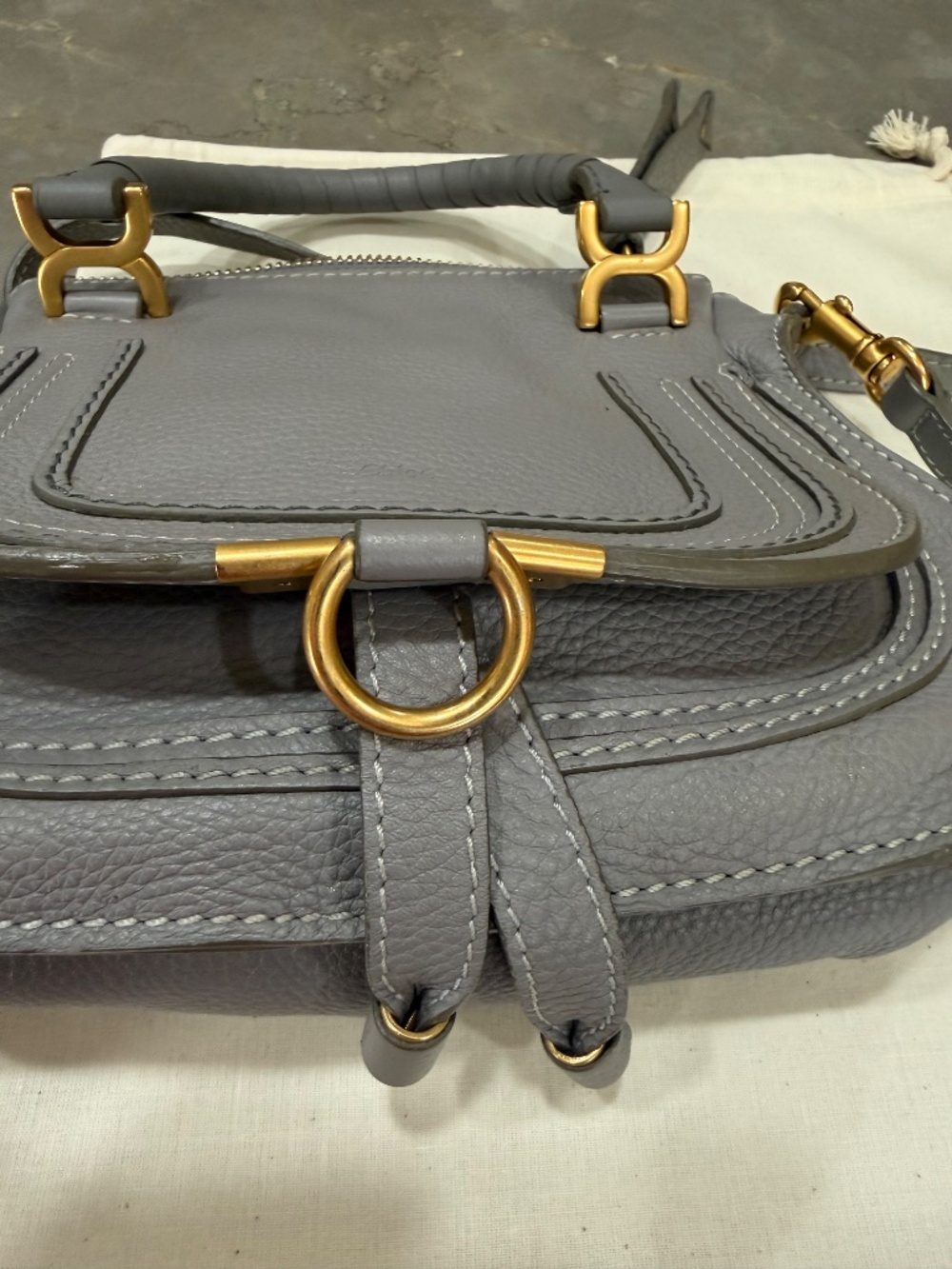 Chloe Gray Mini Marcie Leather Top-Handle Crossbody with Gold Hardware - Picture 10 of 15